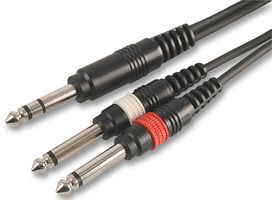PLS00132 - 6.35mm (1/4") Stereo Jack to 2x Mono Jack Plugs Lead, 0.3m Black