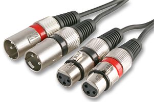 PLS00204 - Twin 3 Pin XLR Male to XLR Female Lead, 1.2m Black