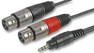 PLS00298 - 3.5mm Stereo Jack Plug to 2x 3 Pin XLR Sockets Lead, 3m Black