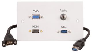 PELR0088 - 2 Gang Multimedia Wall Plate, HDMI / USB-A / VGA / 3.5mm Stereo Audio