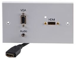 PELR0092 - 2 Gang Multimedia Plug and Play Wallplate, HMDI Socket, 15 Pin VGA Socket, and 3.5mm Stereo Jack Socket