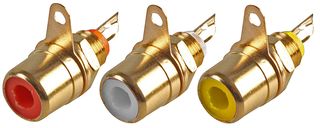 PSG03849 - Phono Sockets, Panel Mount, Solder Termination, A/V Colour Coded - Set of 3