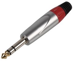 PLS000456 - 6.35mm Jack Plug, Silver / Red, 3 Pole