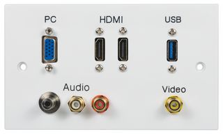 PELR0105 - 2 Gang Multimedia Wall Plate, 2x HDMI / VGA / USB-A / RCA / Composite Sockets