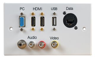 PELR0108 - 2 Gang Multimedia Wall Plate, 2x HDMI / VGA / USB A / RJ45 / RCA /Composite Sockets