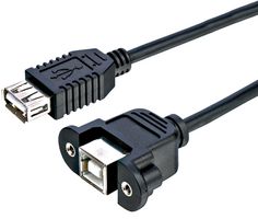 PSG3300 - USB B Female to USB A Female Panel Mount Adaptor Lead, 300mm Black