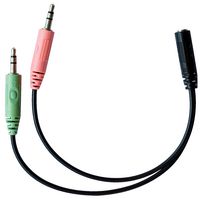 C-MICAUX-1PORT - 3.5mm Headset Splitter Adaptor, 3.5mm Socket to 2x 3.5mm Plug