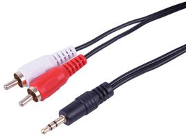 PSG09076 - Stereo 3.5mm Plug to 2x Phono (RCA) Lead, Black, 10m
