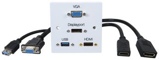 PELR0261 - 1 Gang Multimedia Plug and Play Wallplate, DisplayPort Socket, 15 Pin VGA Socket, HDMI Socket and USB Type A socket