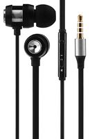 VK-1007-SL - Metallic Stereo Earphones with Mic, Black / Silver