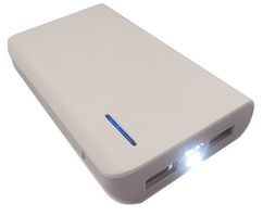 USB-PBK-6000-W - 6000mAh Dual USB Power Bank Charger with Torch, White