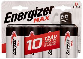 E300129100 - D Alkaline Max Batteries, 4 Pack