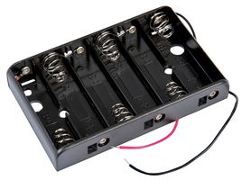 MP000334 - 6x AA Battery Holder Coil Spring Contact, Flat Wire Leads 150mm