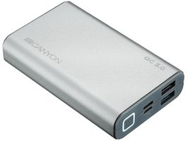 CND-TPBQC10S - 10,000mAh Power Bank Dual USB Charger with Quick Charge, Silver