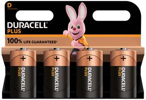 DURACELL PLUS POWER D 4PK - Plus Power D Alkaline Batteries, 4 Pack