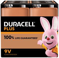 DURACELL PLUS POWER 9V 4PK - Plus Power 9V PP3 Alkaline Batteries, 4 Pack