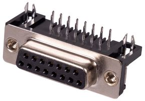 5504F1-15S-02-03-F1 - 15 Pin D-Sub Right Angle PCB Socket with Boardlock