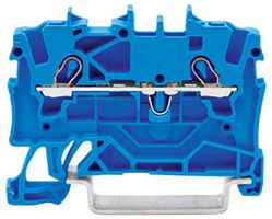 2001-1204 - 2 Conduct Through Terminal Block, Push in Cage Clamp, 35mm DIN Rail Mount, 22AWG to 14AWG, 800V, 17.5A, Blue