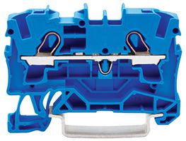 2004-1204 - 2 Conduct Through Terminal Block, Push in Cage Clamp, 35mm DIN Rail Mount, 20AWG to 10AWG, 800V, 32A, Blue