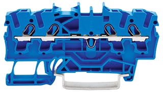 2002-1404 - 4 Conduct Through Terminal Block, Push in Cage Clamp, 35mm DIN Rail Mount, 22AWG to 12AWG, 800V, 24A, Blue
