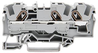 2006-1301 - 2 Conduct Through Terminal Block, Push in Cage Clamp, 35mm DIN Rail Mount, 20AWG to 8AWG, 800V, 41A, Grey