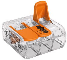 221-413 - 3 Pole Terminal Block / Splicing Connector with Orange Lever Lock, 4mm, 450V, 32A