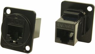 CP30222MB - UTP Cat6 RJ45 to RJ45 Feedthrough Panel Mount Connector, Black Metal XLR Frame