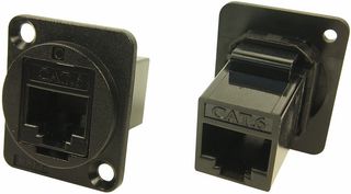 CP30222 - UTP Cat6 RJ45 Feedthrough Panel Mount Connector, Black Plastic XLR Frame