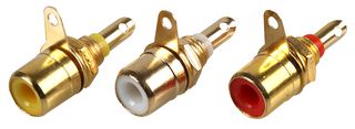 PSG08765 - Phono Sockets, Panel Mount, Solder Termination, A/V Colour Coded - Set of 3
