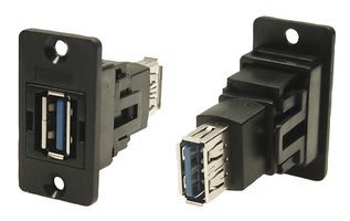 CP30605N - USB 3.0 Type A Socket to USB 3.0 Type A Socket Slim Feedthrough Connector, CSK Holes, Plastic, Black