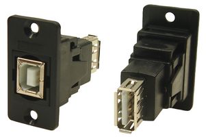 CP30607N - USB 2.0 Type B Socket to USB 2.0 Type A Socket Slim Feedthrough Connector, CSK Holes, Plastic, Black