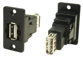 CP30608N - USB 2.0 Type A Socket to USB 2.0 Type A Socket Slim Feedthrough Connector, CSK Holes, Plastic, Black