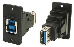CP30606NX - USB 3.0 Type B Socket to USB 3.0 Type A Socket Slim Feedthrough Connector, 2.5mm Plain Holes, Plastic, Black