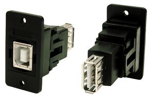 CP30607NX - USB 2.0 Type B Socket to USB 2.0 Type A Socket Slim Feedthrough Connector, 2.5mm Plain Holes, Plastic, Black