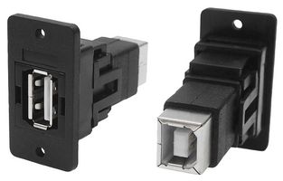 CP30609NX - USB 2.0 Type A Socket to USB 2.0 Type B Socket Slim Feedthrough Connector, 2.5mm Plain Holes, Plastic, Black
