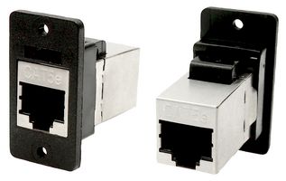 CP30620SX - RJ45 Cat5e  Shielded Socket to RJ45 Cat5e Shielded Socket Slim Feedthrough Connector, 2.5mm Plain Holes, Plastic, Black
