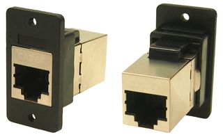 CP30625SX - RJ45 Cat6a Shielded Socket to RJ45 Cat6a Shielded Socket Slim Feedthrough Connector, 2.5mm Plain Holes, Plastic, Black