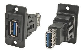 CP30705N - Dual Entry USB 3.0 Type A Socket to USB 3.0 Type A Socket Slim Feedthrough Connector, Black CSK Holes, Plastic