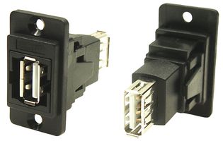 CP30708N - Dual Entry USB 2.0 Type A Socket to USB 2.0 Type A Socket Slim Feedthrough Connector, Black CSK Holes, Plastic