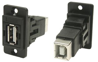 CP30709N - Dual Entry USB 2.0 Type A Socket to USB 2.0 Type B Socket Slim Feedthrough Connector, Black CSK Holes, Plastic