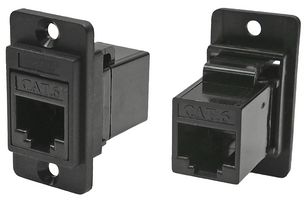 CP30722 - Dual Entry RJ45 Cat6 Socket to RJ45 Cat6 Socket Slim Feedthrough Connector, Black CSK Holes, Plastic