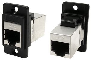 CP30722S - Dual Entry RJ45 Cat6 Shielded Socket to RJ45 Cat6 Shielded Socket Slim Feedthrough Connector, Black CSK Holes, Plastic
