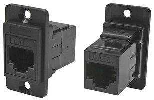 CP30723 - Dual Entry RJ11 Cat3 Socket to RJ11 Cat3 Socket Slim Feedthrough Connector, Black CSK Holes, Plastic