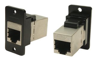 CP30620SMBX1 - RJ45 Cat5e Socket to RJ45 Cat5e Socket Slim Feedthrough Connector, 3.2mm Plain Holes, Black Frame