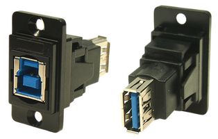 CP30706NMB - Dual Entry USB 3.0 Type B Socket to USB 3.0 Type A Socket Slim Feedthrough Connector, Black CSK Holes, Metal