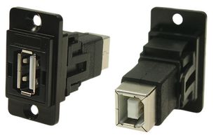 CP30709NMB - Dual Entry USB 2.0 Type A Socket to USB 2.0 Type B Socket Slim Feedthrough Connector, Black CSK Holes, Metal