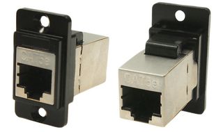 CP30720SMB - Dual Entry RJ45 Cat5e Shielded Socket to RJ45 Cat5e Shielded Socket Slim Feedthrough Connector, Black CSK Holes, Metal