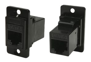 CP30722MB - Dual Entry RJ45 Cat6 Socket to RJ45 Cat6 Socket Slim Feedthrough Connector, Black CSK Holes, Metal