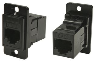 CP30723MB - Dual Entry RJ11 Cat3 Socket to RJ11 Cat3 Socket Slim Feedthrough Connector, Black CSK Holes, Metal