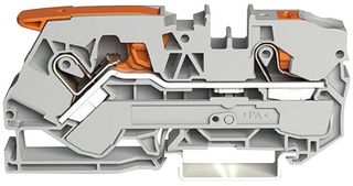 2110-5201 - 2 Conductor Through Terminal Block with Lever and Push Button, Push-In Cage Clamp , 35mm DIN Rail, 20AWG to 6AWG, 800V, 57A, Gre